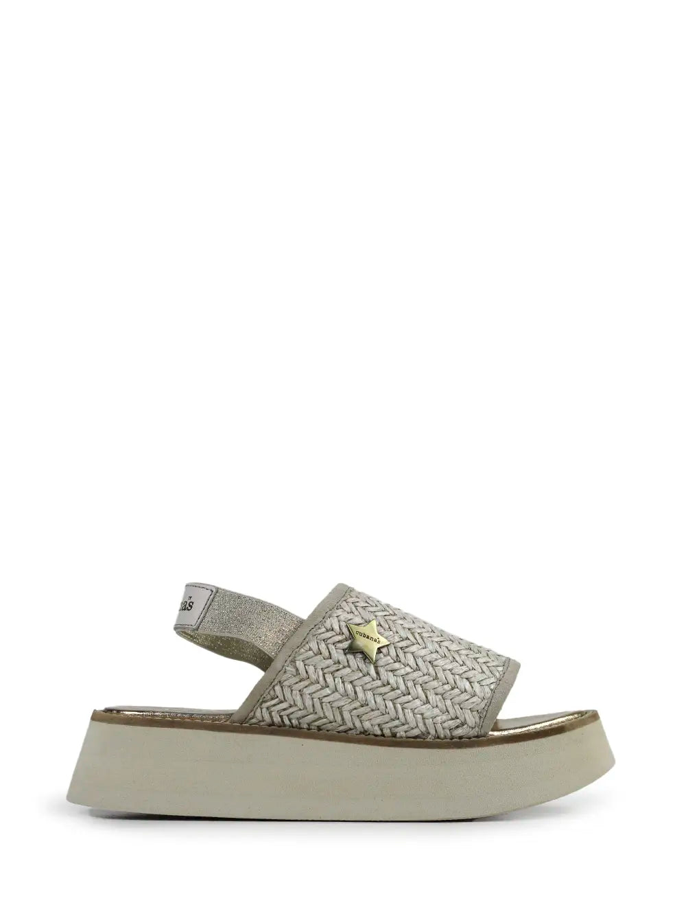 Platform Sandals with Straw Effect in Beige