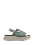 Platform Sandals with Straw Effect in Green