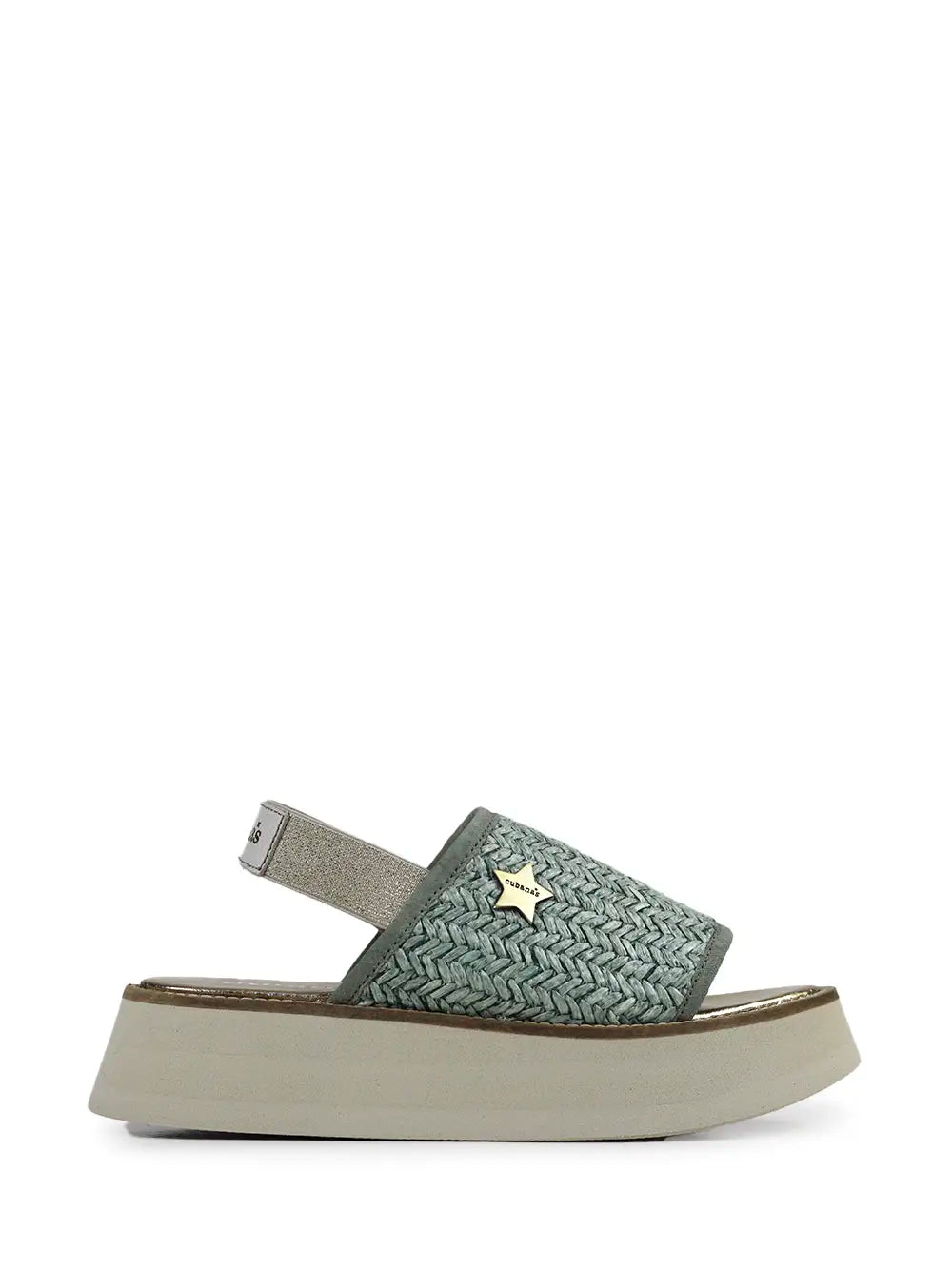 Platform Sandals with Straw Effect in Green