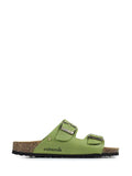 Amalia Green Leather Sandals with Two Straps