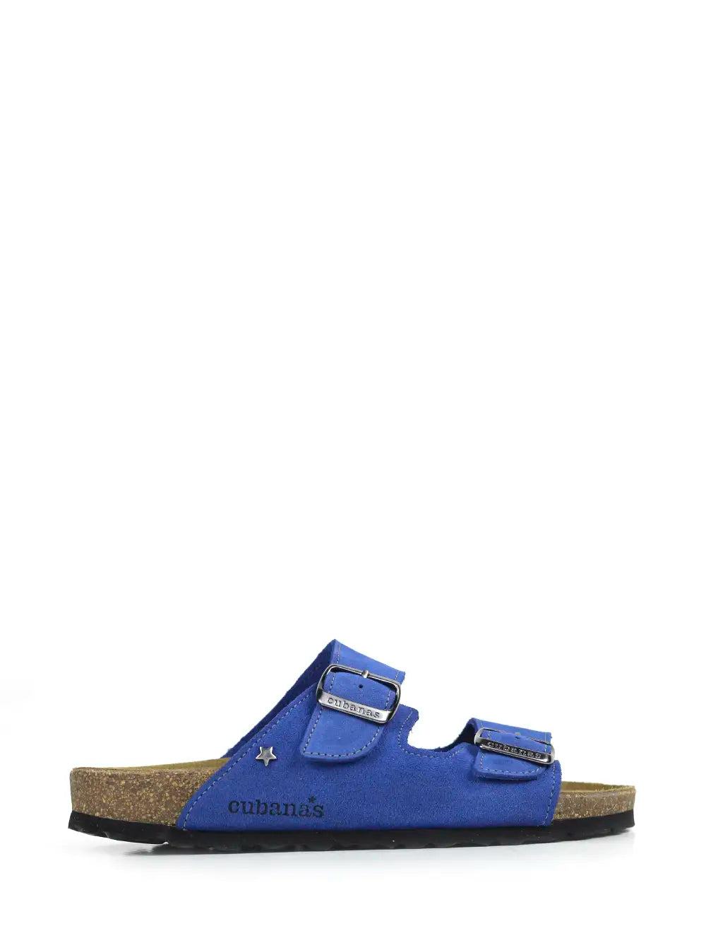 Sandália Amália em Camurça Azul com Duas Tiras