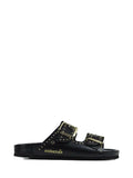 Amalia Sandals in Black Leather with Gold Studs