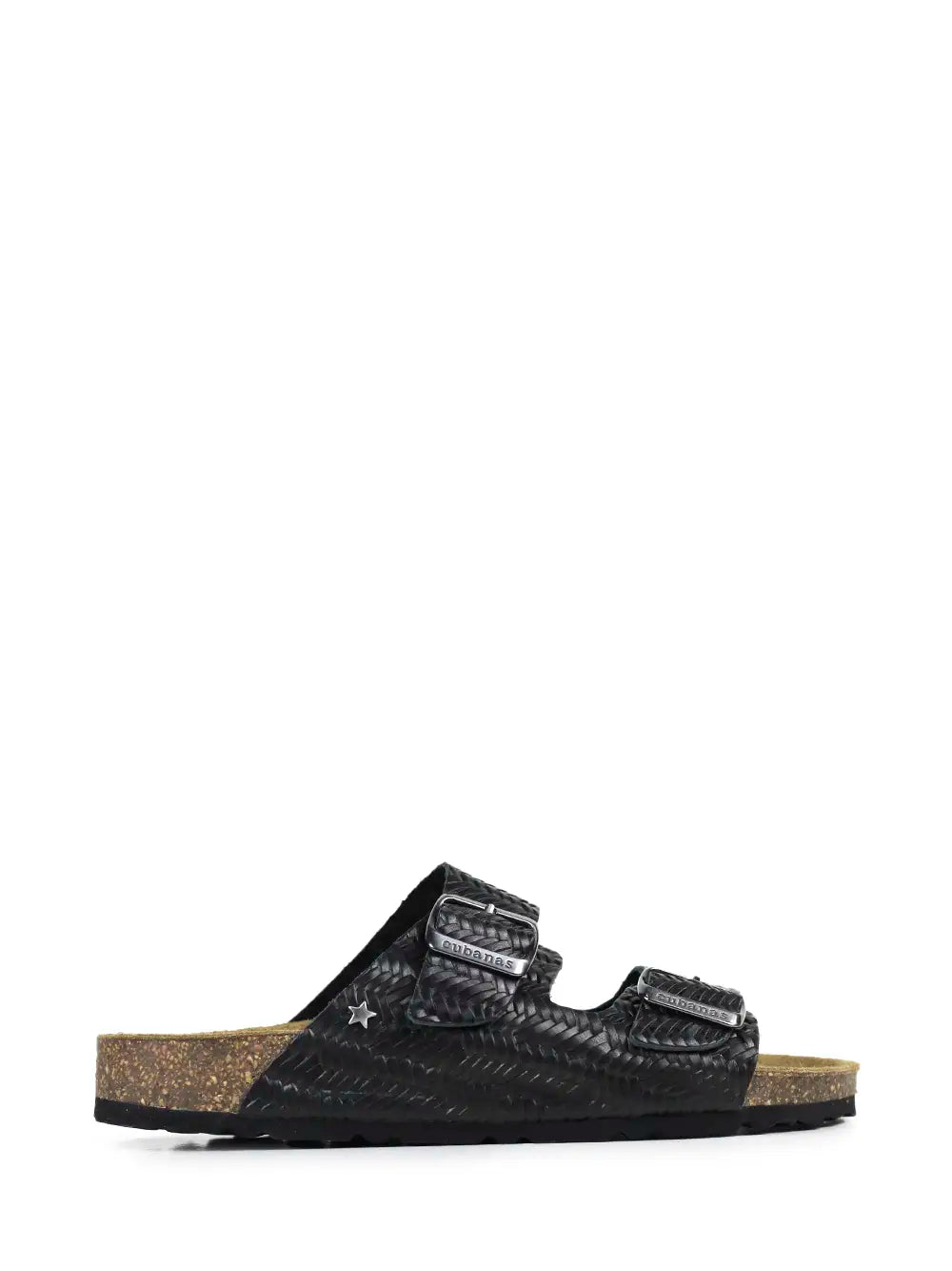 Sandalia Amália en Piel Negra y Trenzada