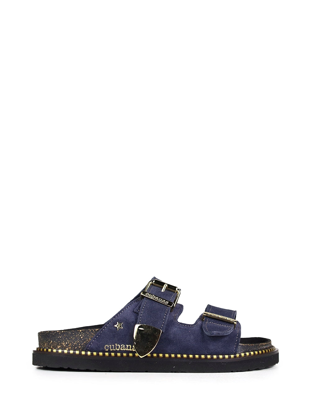 Sandália Amália em Camurça Azul e Fivela