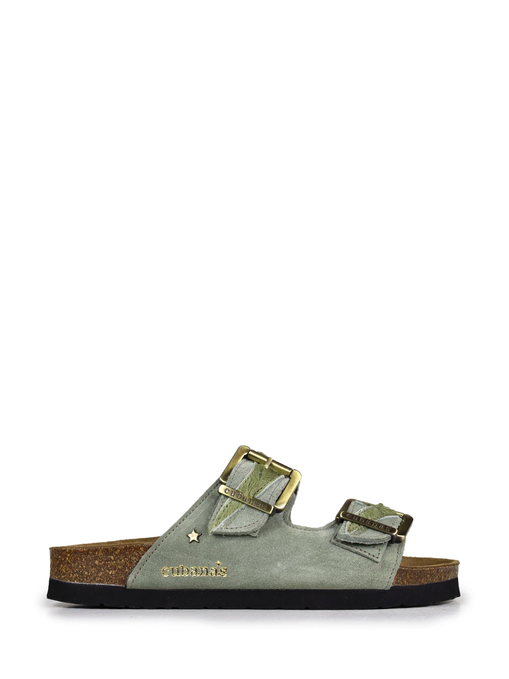 Sandália Amália em Camurça Verde e Pelo