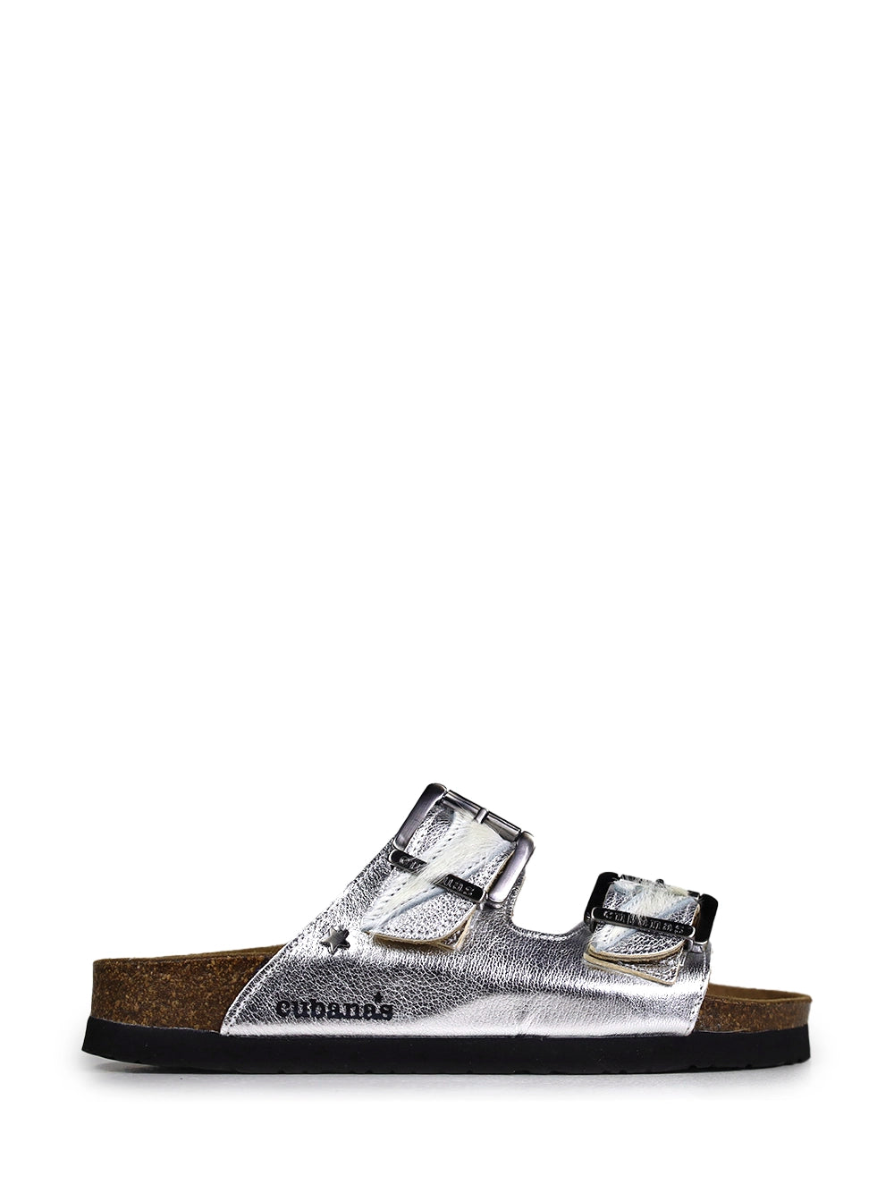 Sandália Amália em Pele Prateada e Pelo