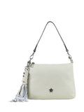 Bolso de piel blanca con detalles de flecos