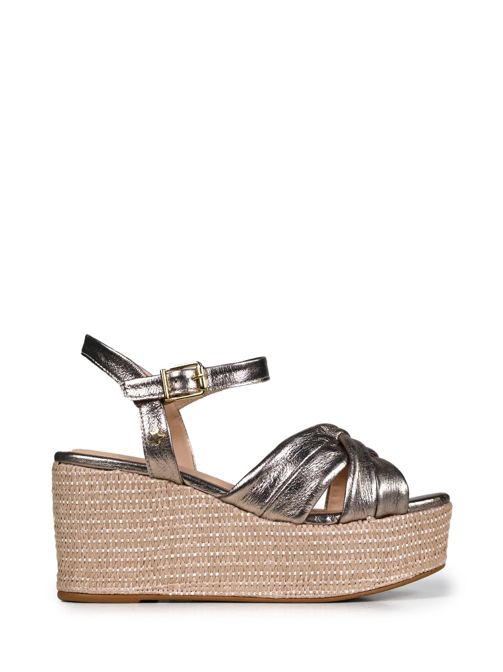 Sandália Plataforma em Pele Dourada