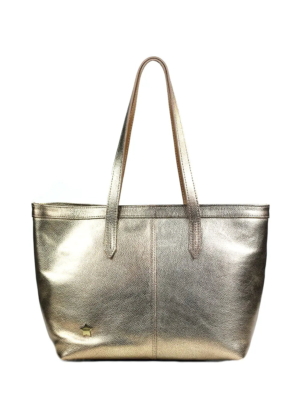 Bolso Shopper de Piel Dorada y Asa de Hombro