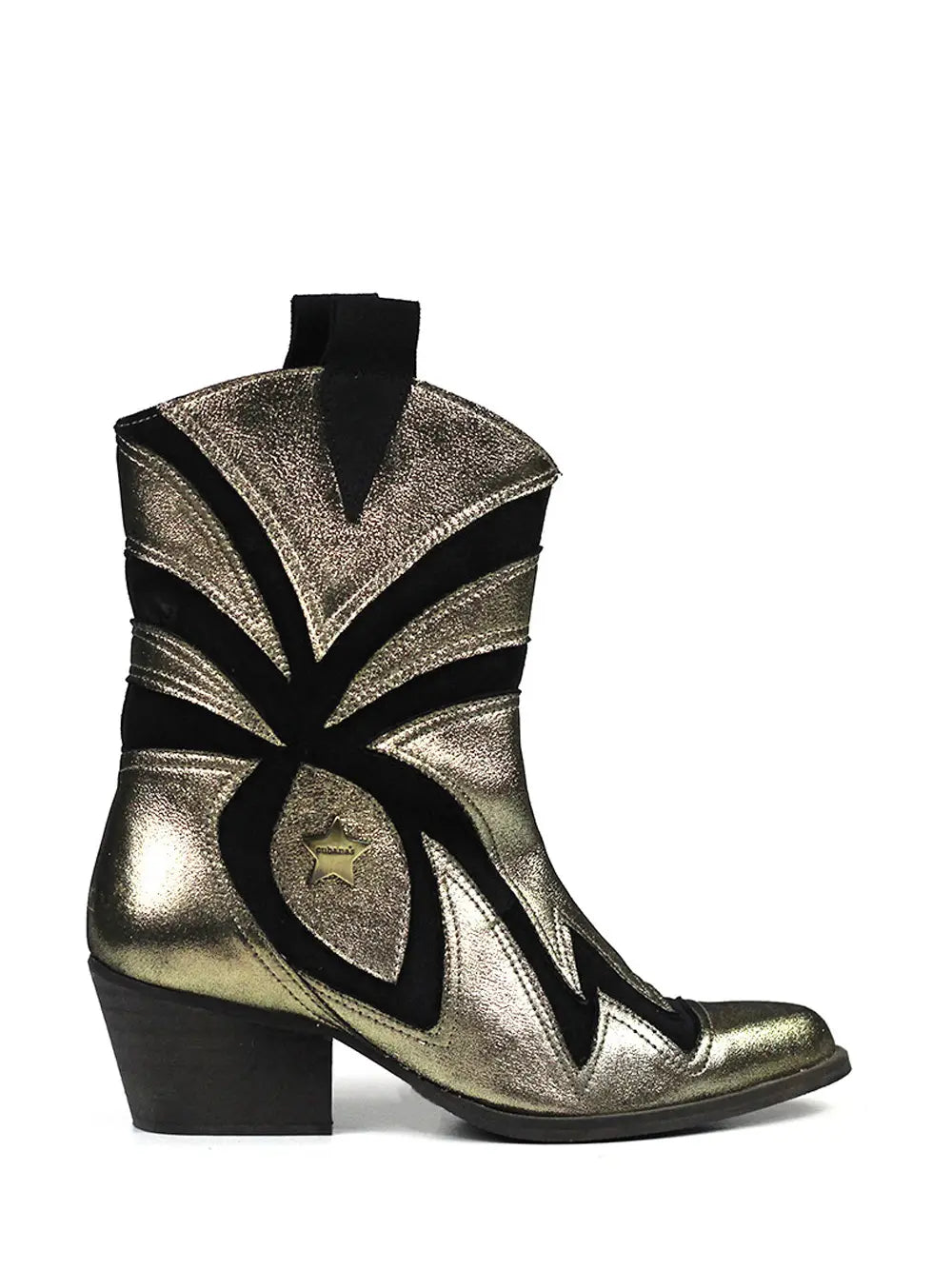 Botte en Cuir Doré et Détails en Daim Noir