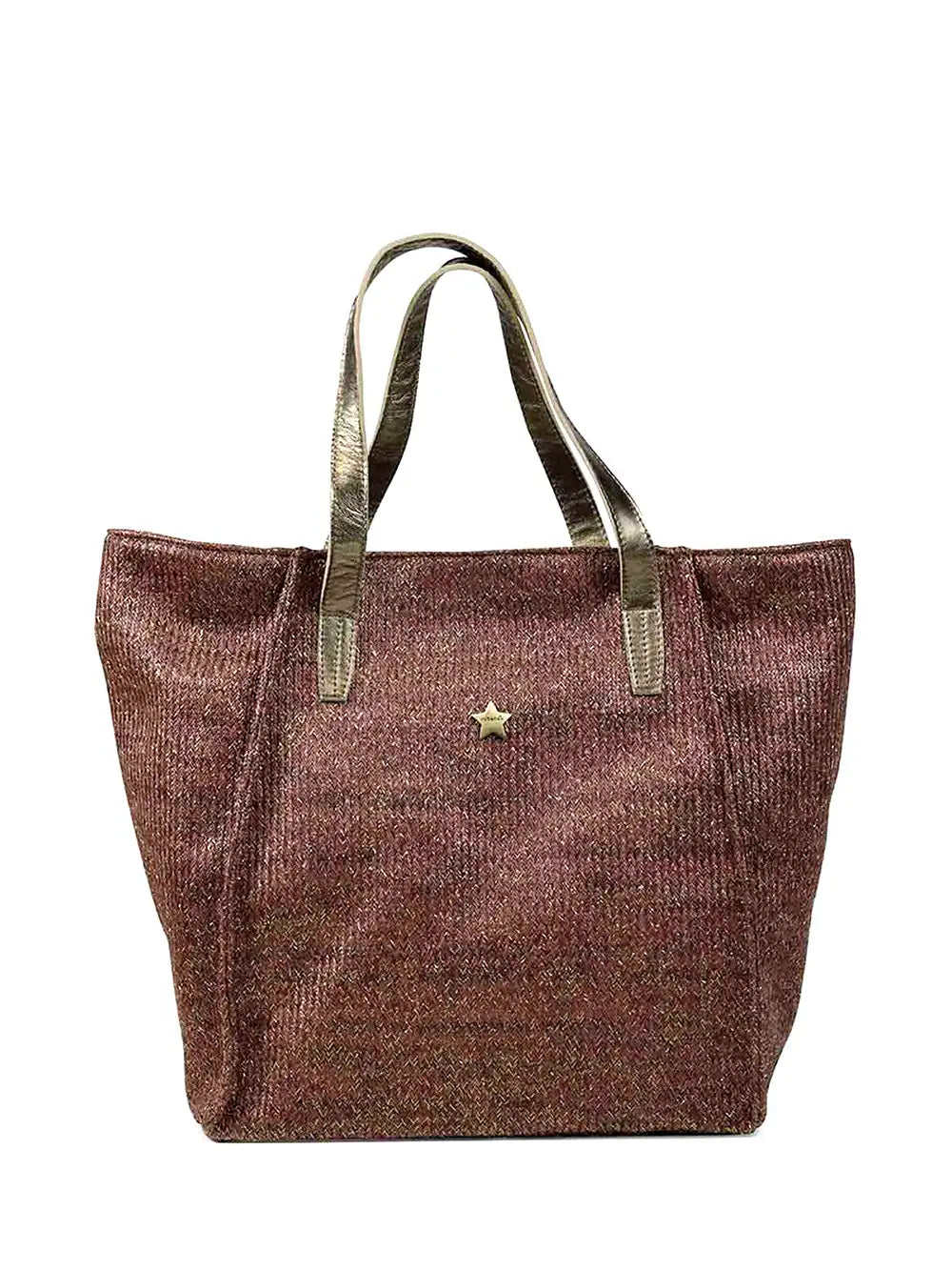 Brown Fabric Shopper Bag with Glitter