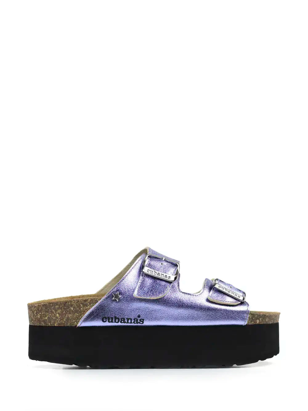 Amalia Platform Sandals in Metallic Purple Leather