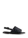 Black Flat Sandal in Textured Leather