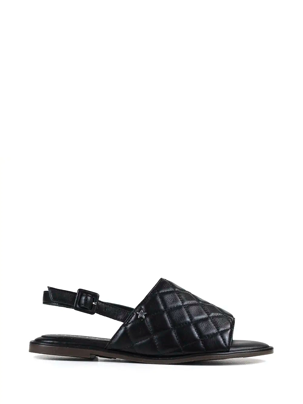 Black Flat Sandal in Textured Leather