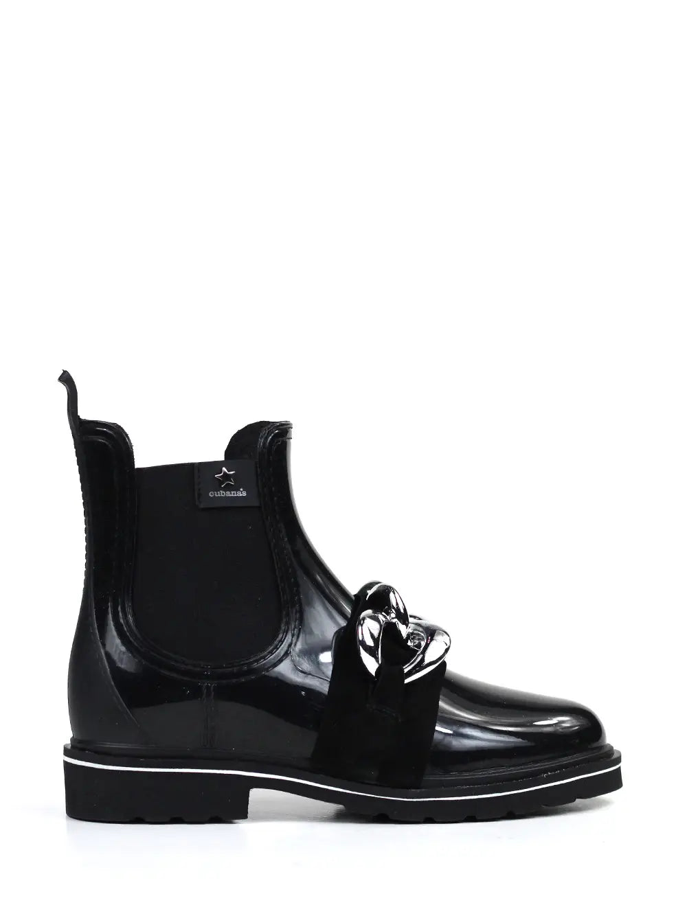 Black Rain Boot with Silver Chain