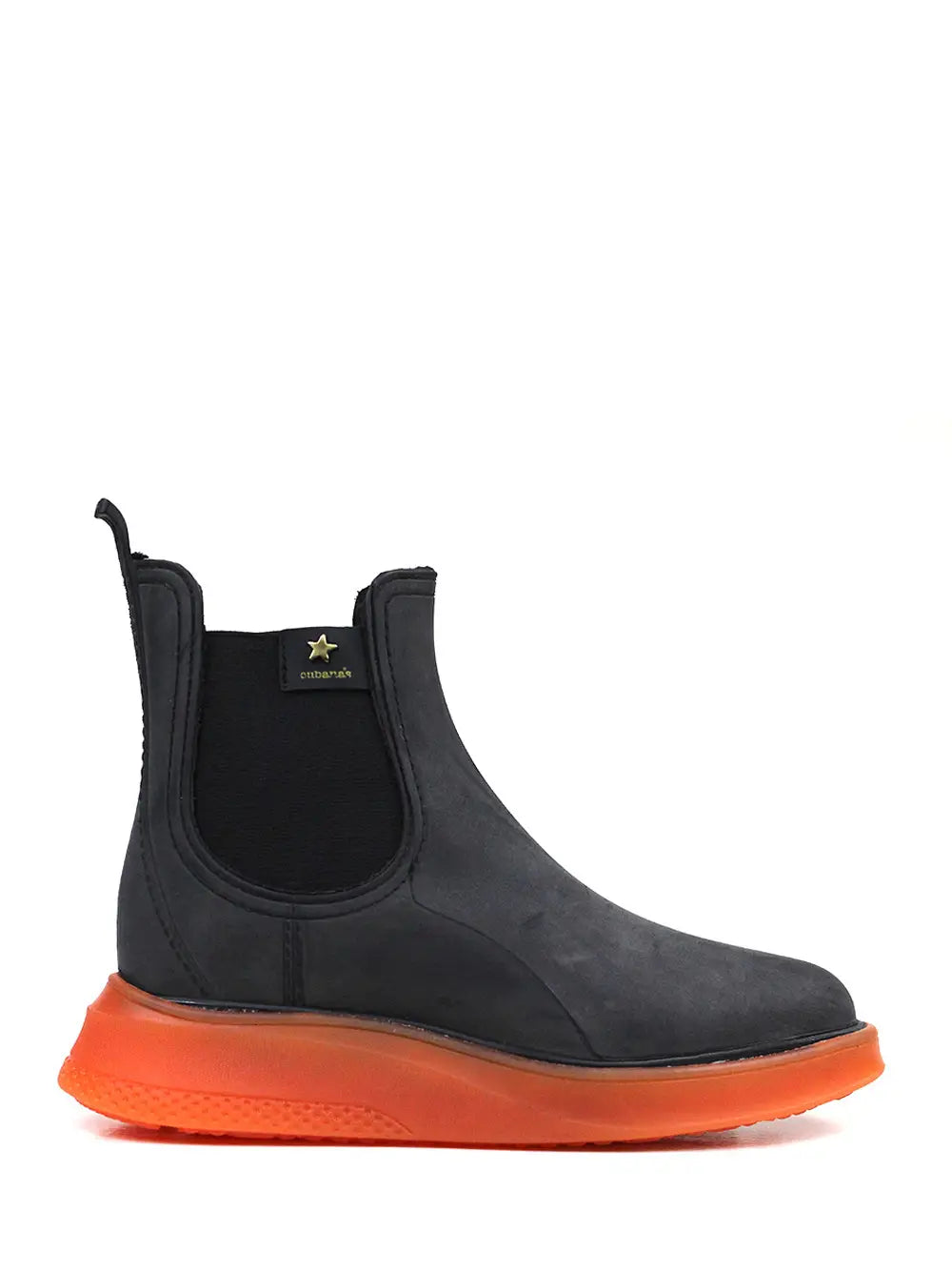 Black Rain Boot with Orange Sole