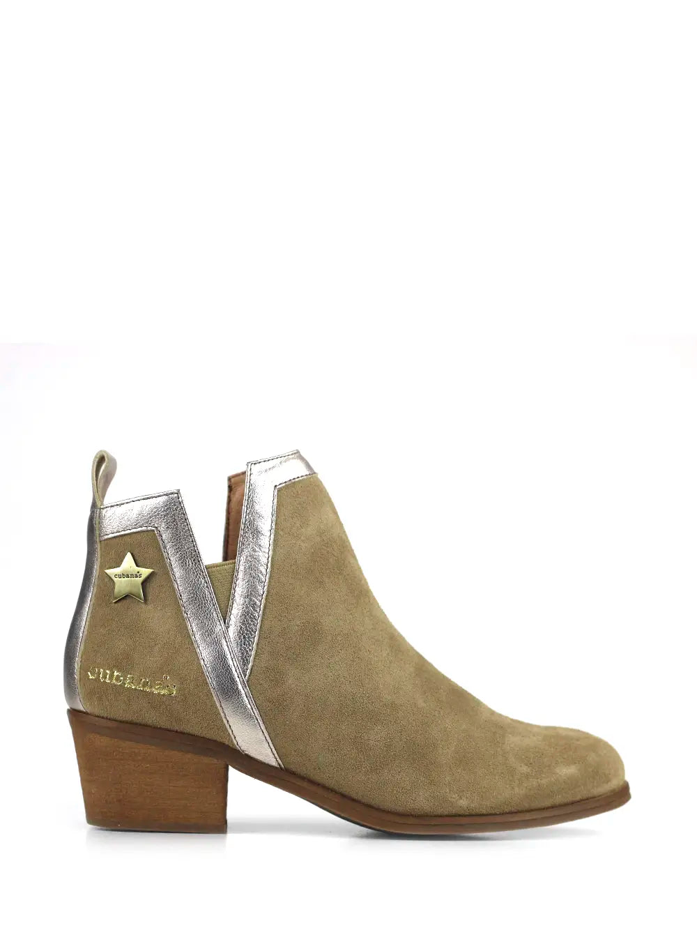 Beige Suede Ankle Boot with Block Heel