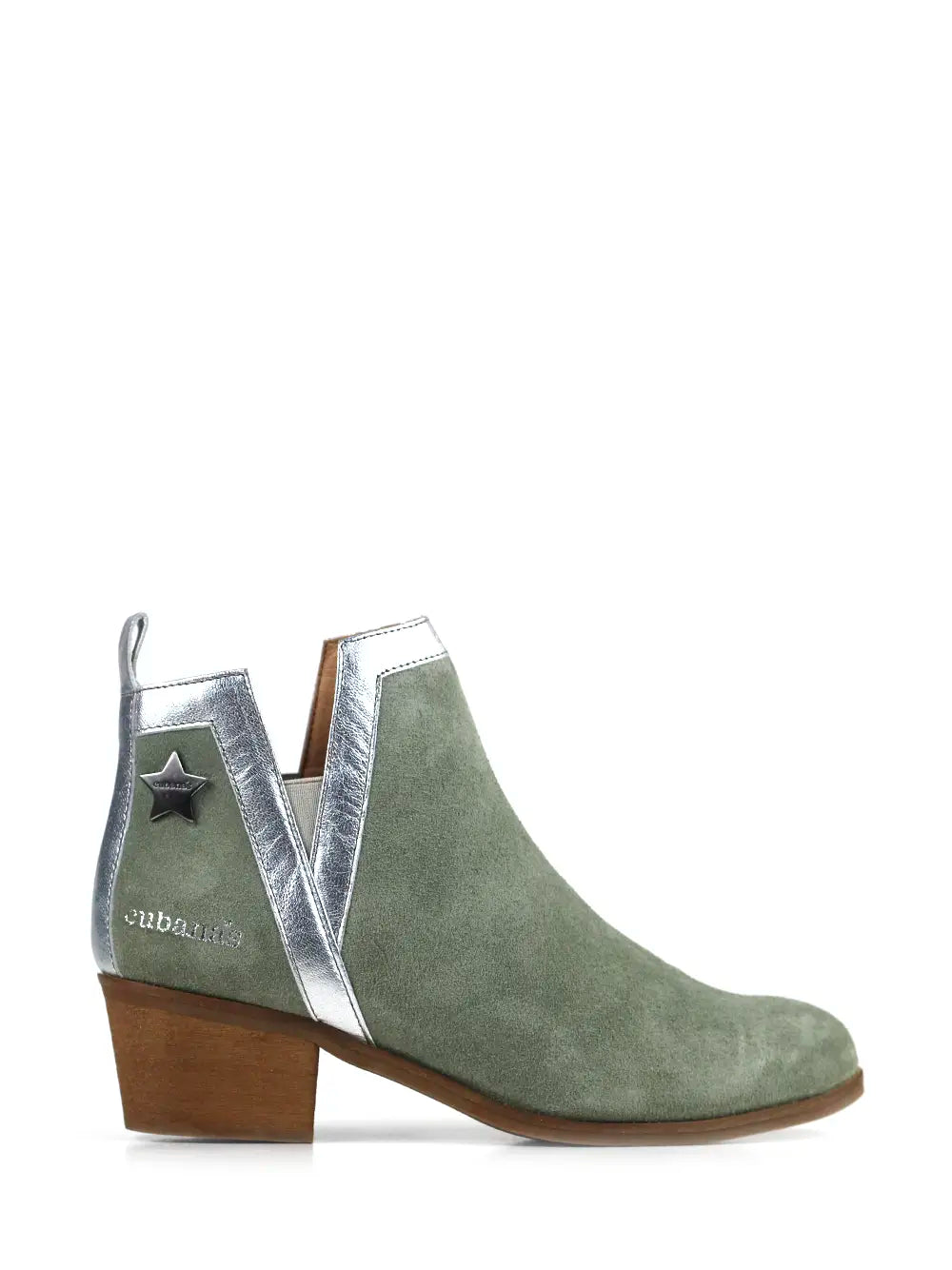 Green suede boot with block heel