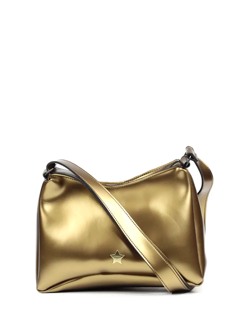 Golden Leather Midi Bag with Shoulder Strap