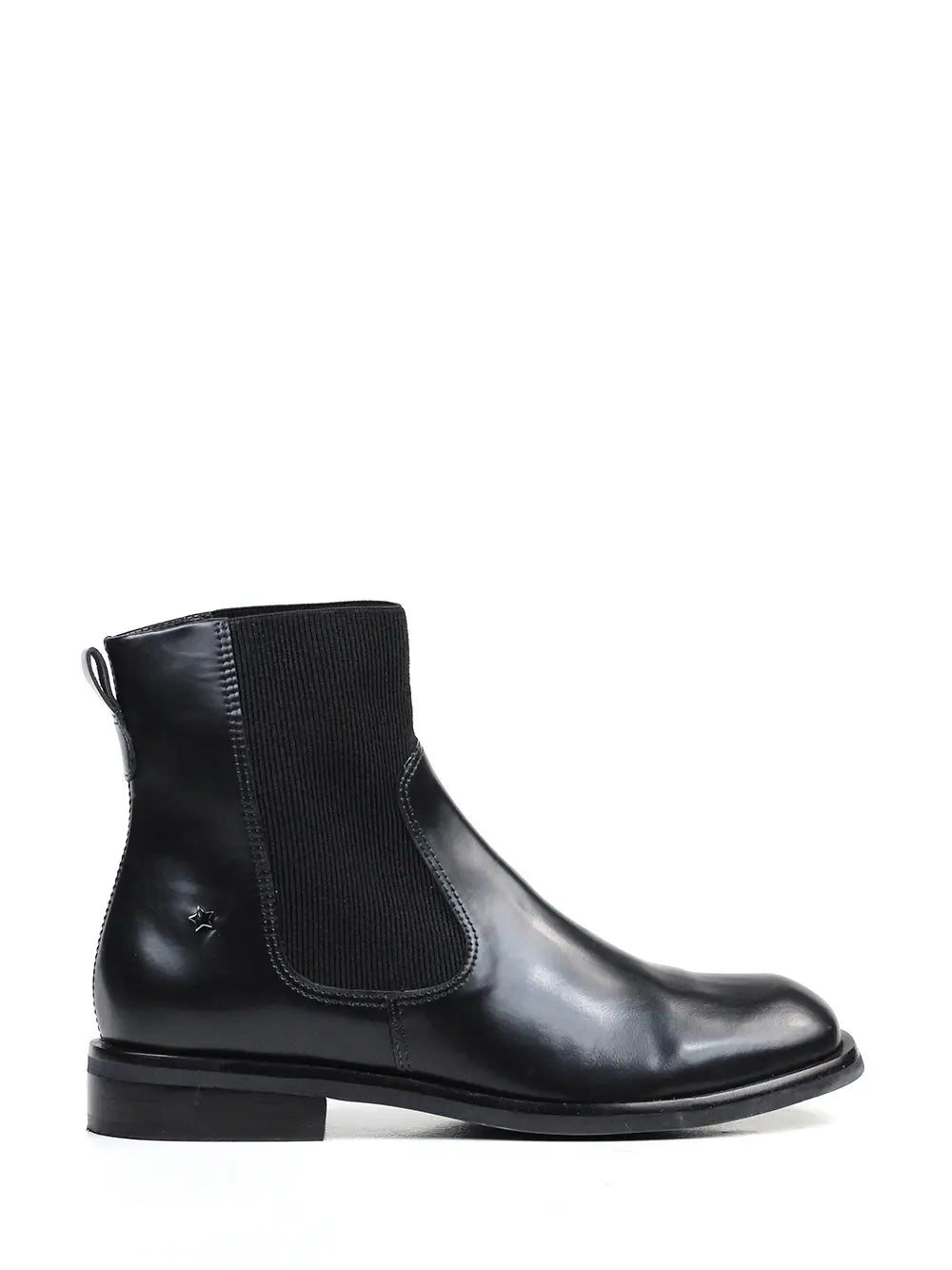 Black Leather Chelsea Boot with Elastic