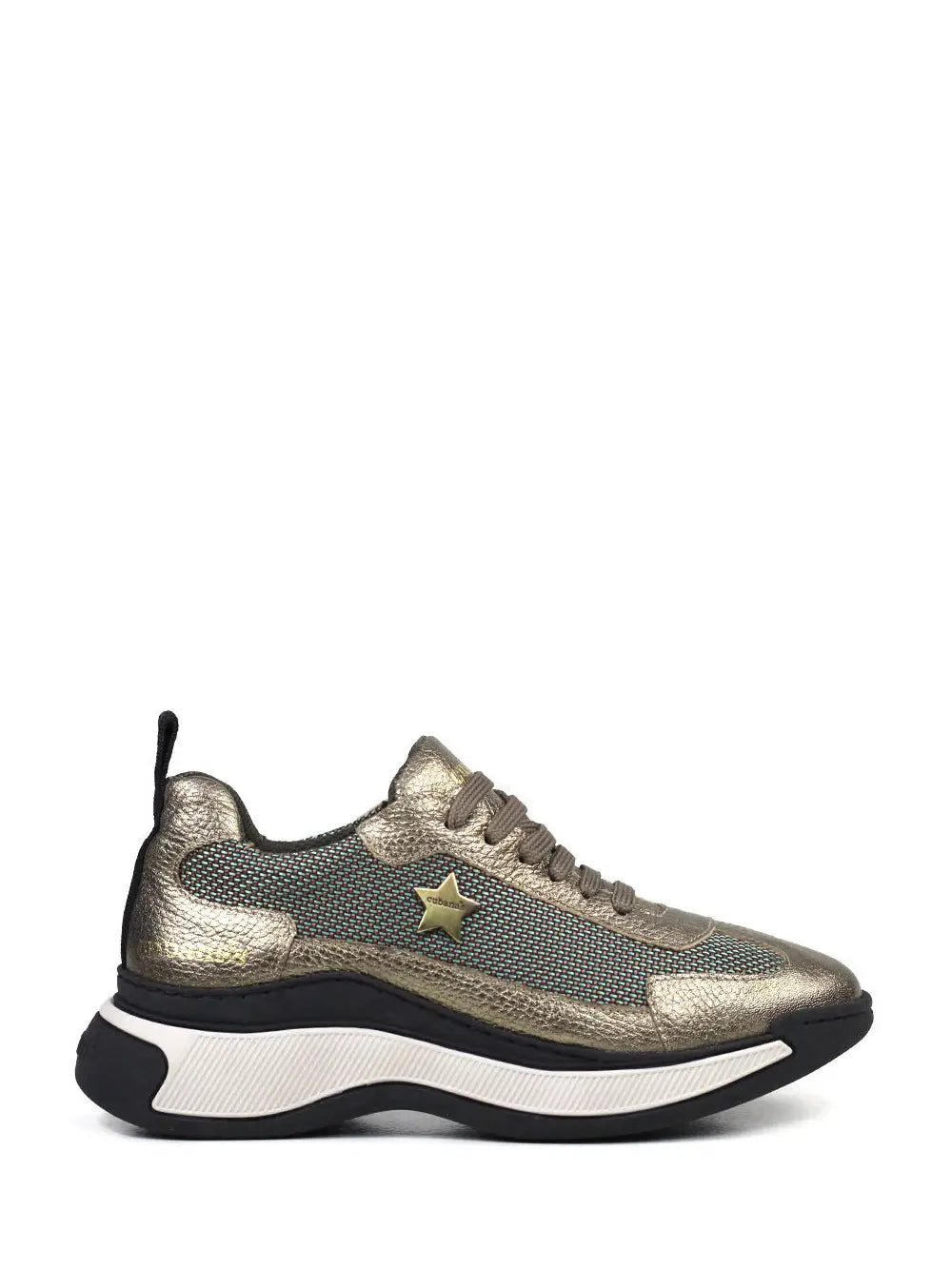 Zapatillas de Piel Dorada con Cordones y Suela Voluminosa