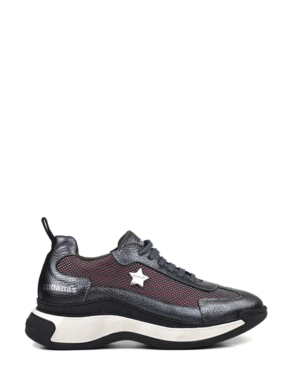 Zapatillas de Piel Plateadas con Cordones y Suela Voluminosa