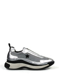 Metallic Silver Leather Sneakers with Chunky Sole