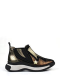 Zapatillas de Piel Dorada y Marrón Metalizado con Suela Voluminosa