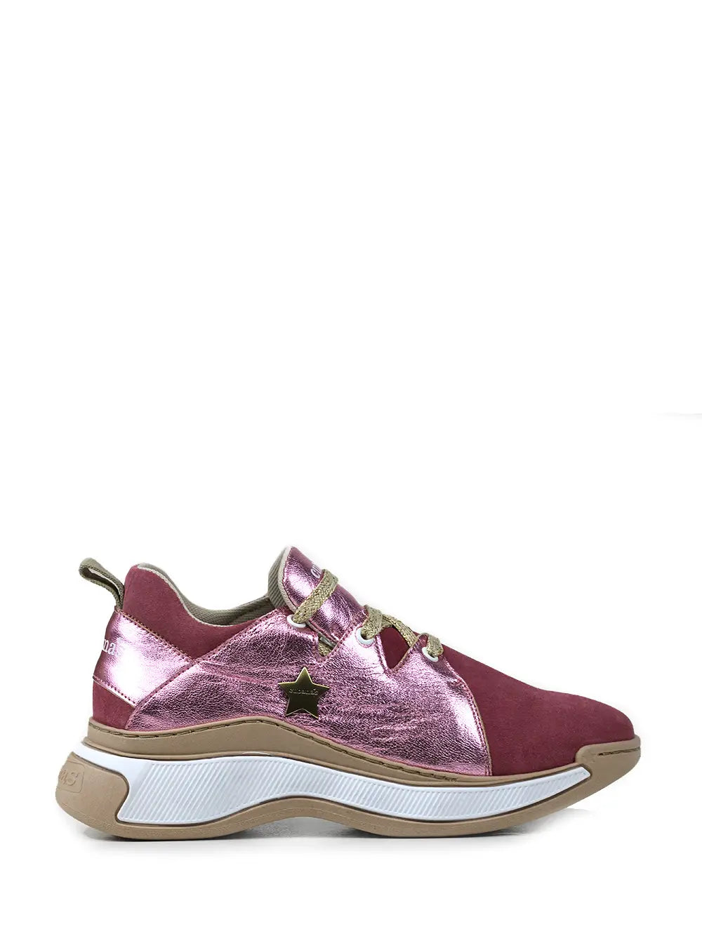 Zapatillas de piel rosa metalizada y suela gruesa
