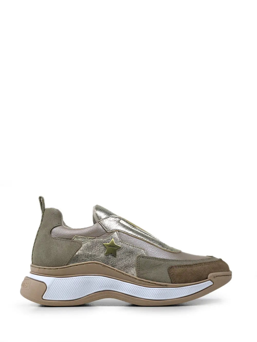 Beige Suede Trainers with Gold Elastic and Chunky Sole