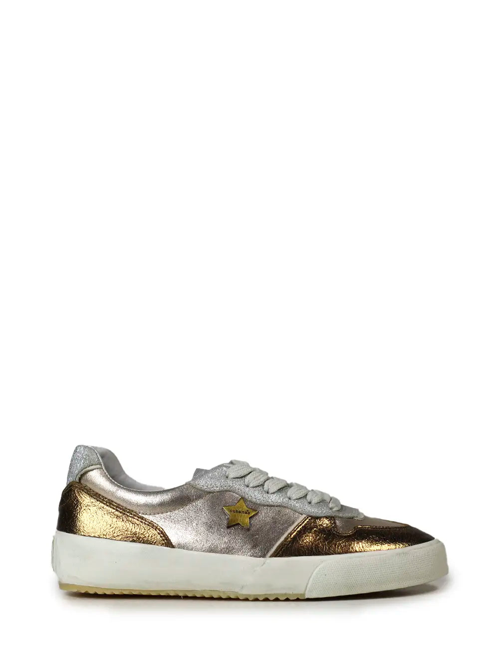 Zapatillas de piel plateadas y doradas