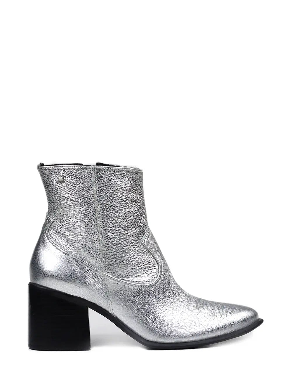 Bota em Pele Prata com Salto em Bloco