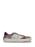 White Leather and Animal Print Fur Trainers