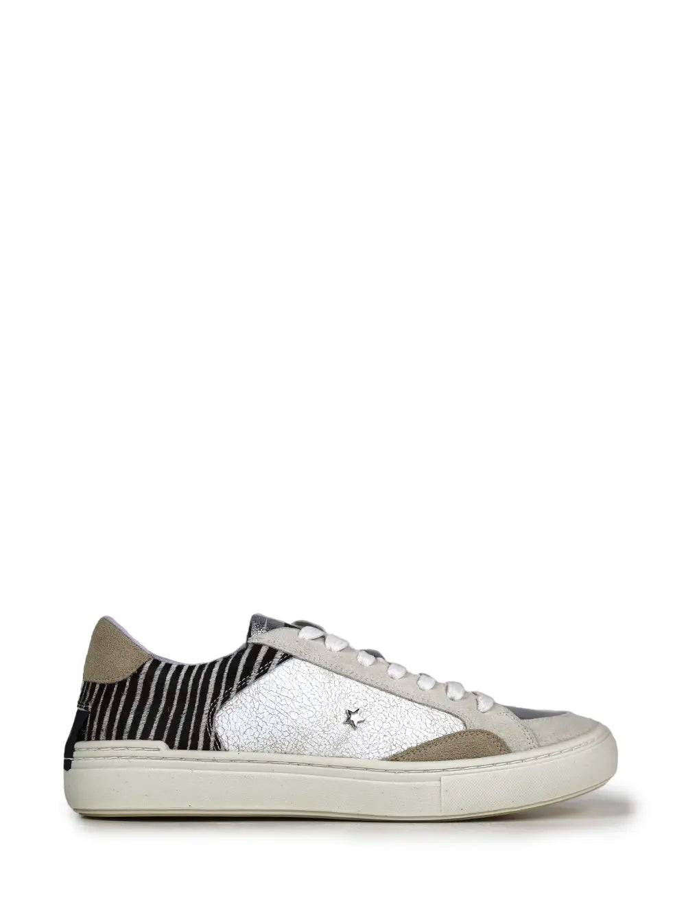 White Leather and Animal Print Fur Trainers