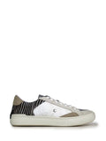White Leather and Animal Print Fur Trainers
