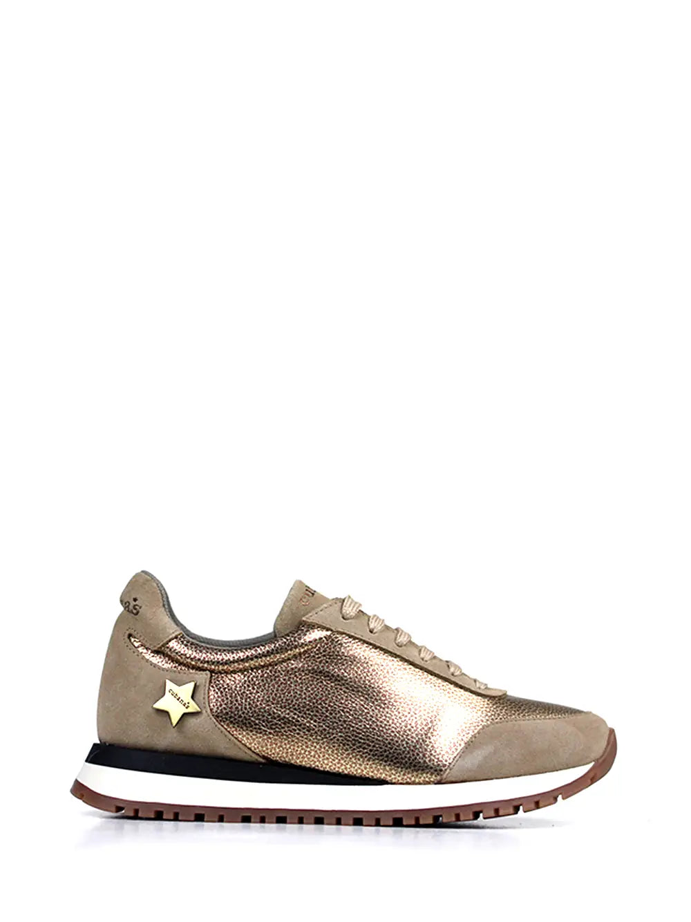 Baskets en Cuir Doré et Daim Beige