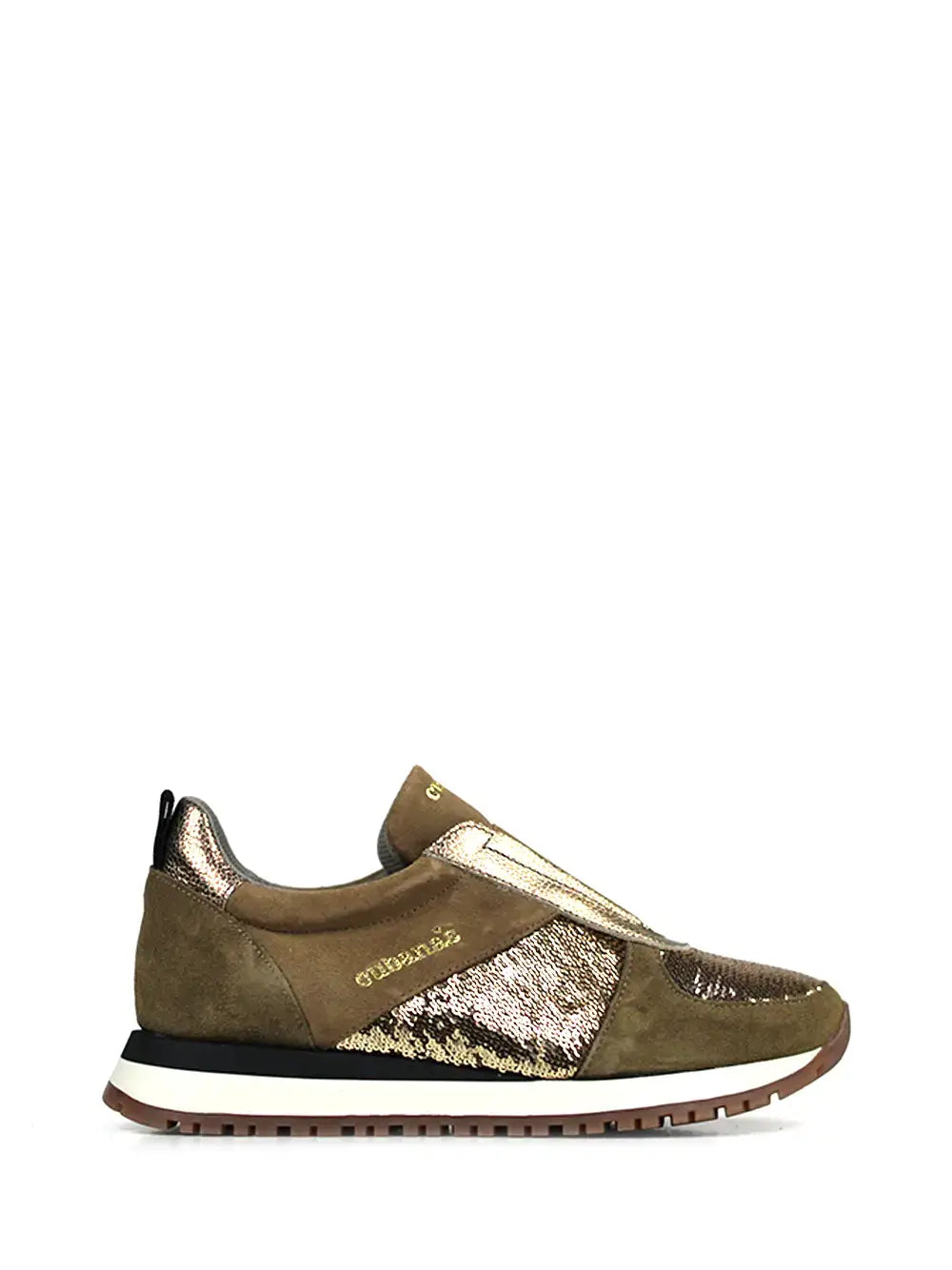 Brown Suede and Gold Glitter Sneakers