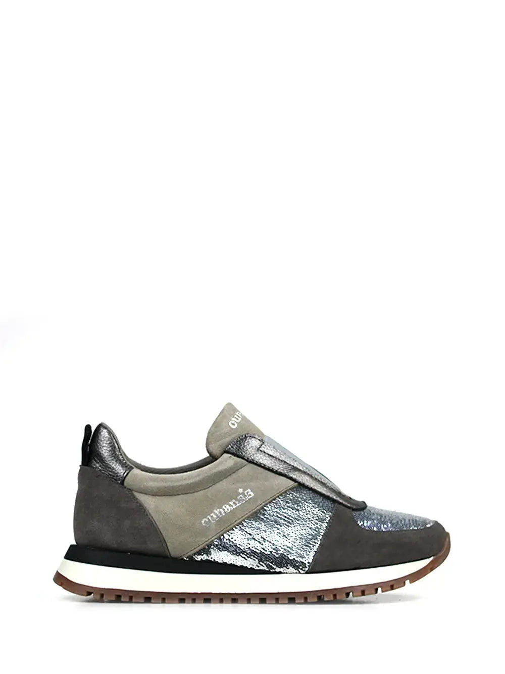 Grey Suede and Silver Glitter Trainers