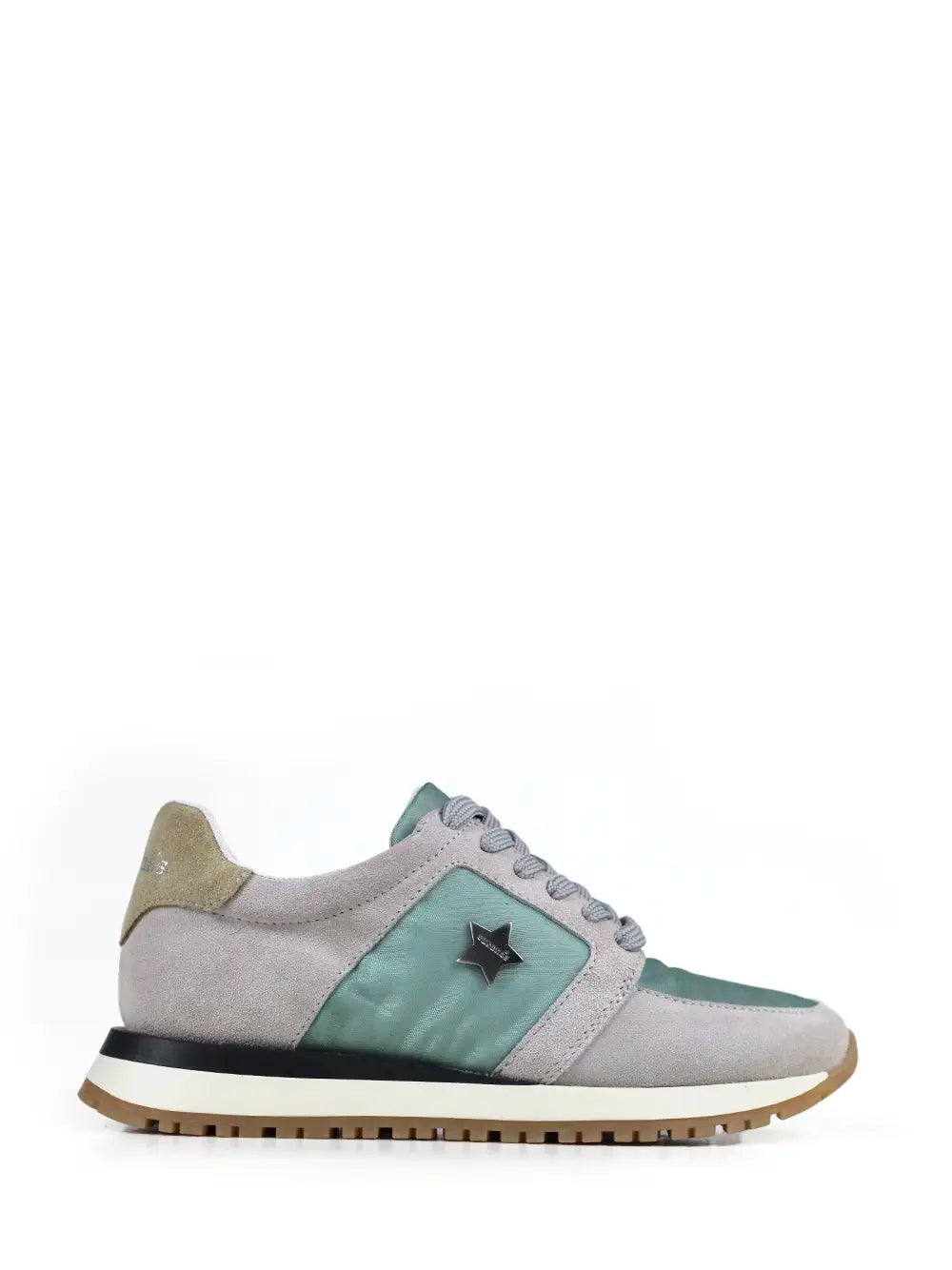 Ténis em Tecido Verde e Camurça Cinza