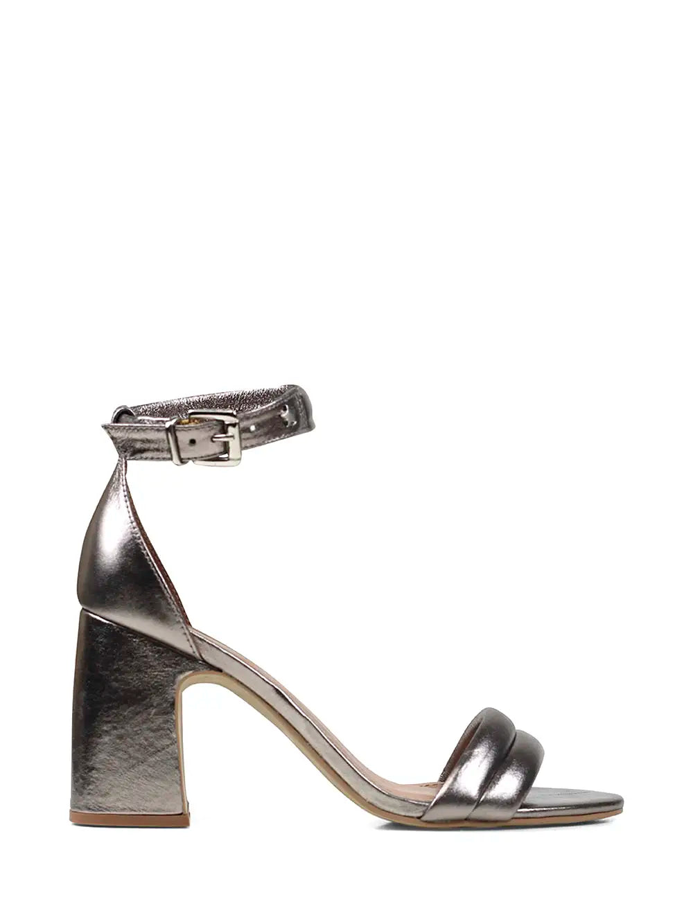 Silver Leather High-Heel Sandals