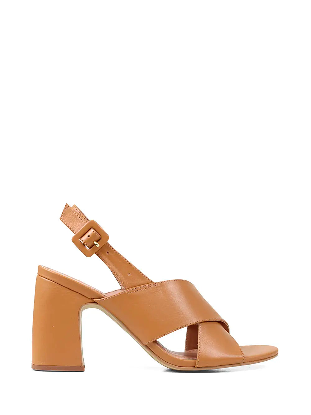 Camel Leather Sandals with Crossed Straps