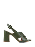 Green Leather Sandals with Crossed Straps