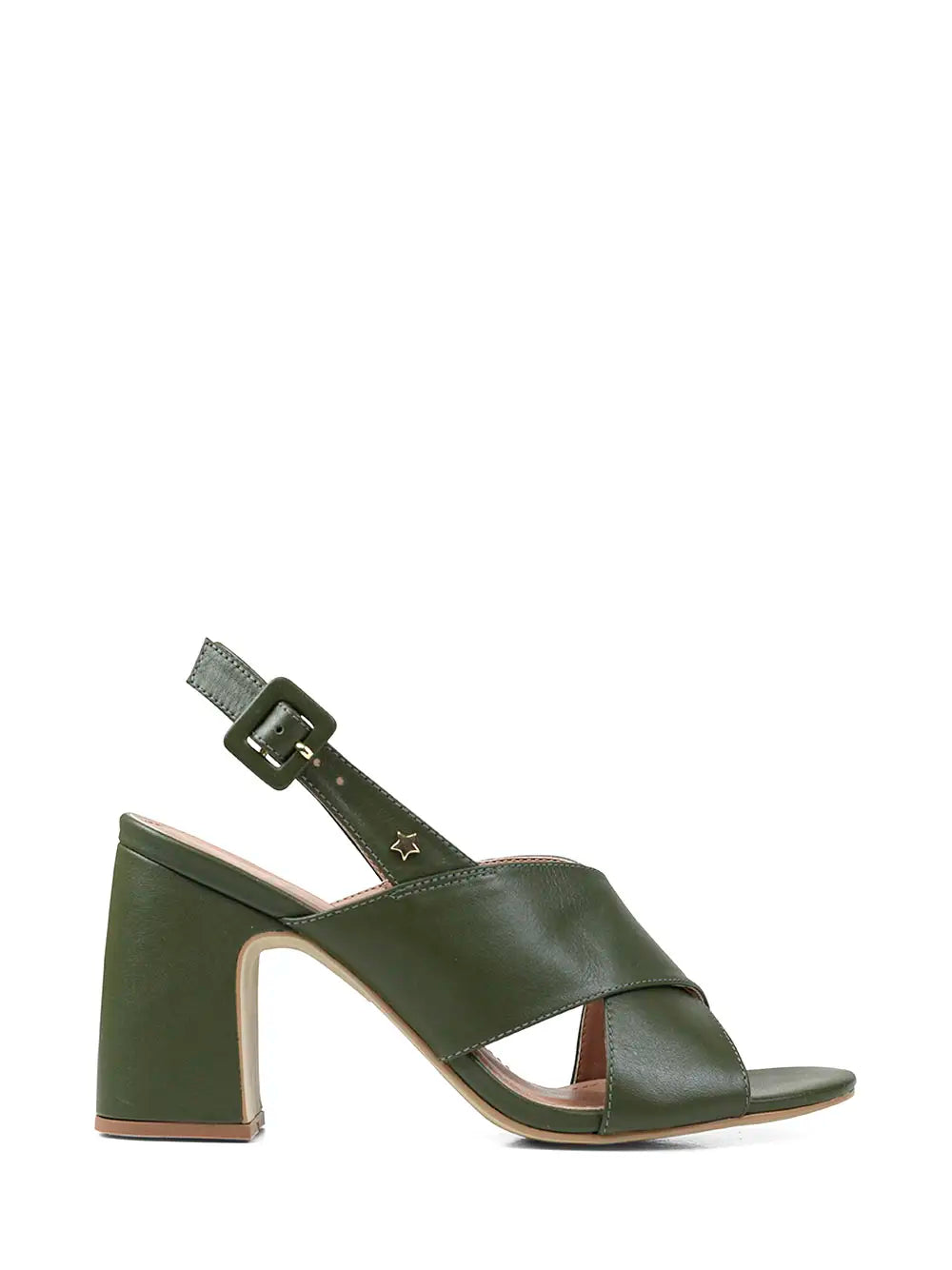 Green Leather Sandals with Crossed Straps