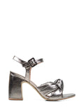 Silver Leather Sandals with Block Heel
