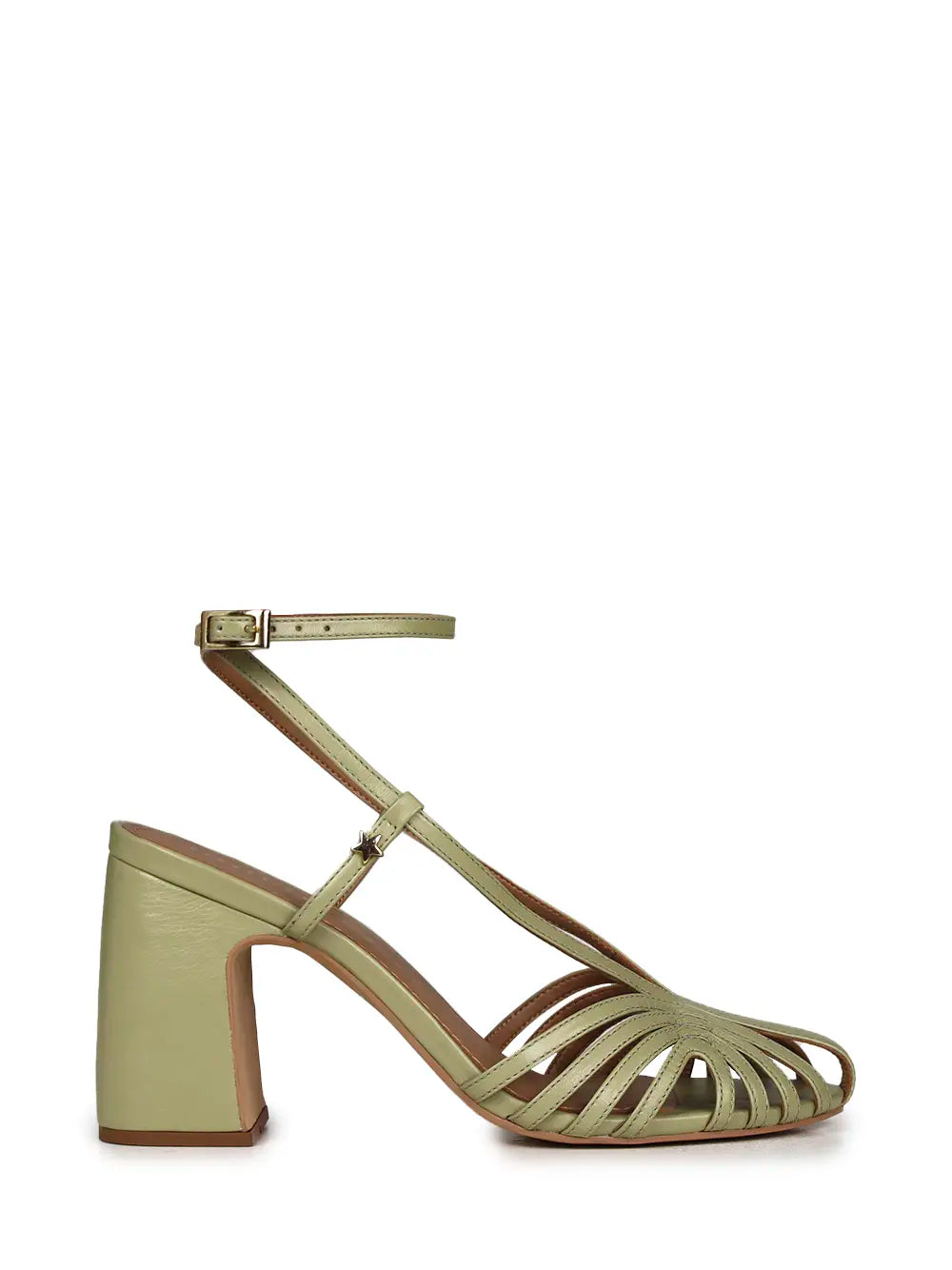 Sandália em Pele Verde e Tiras