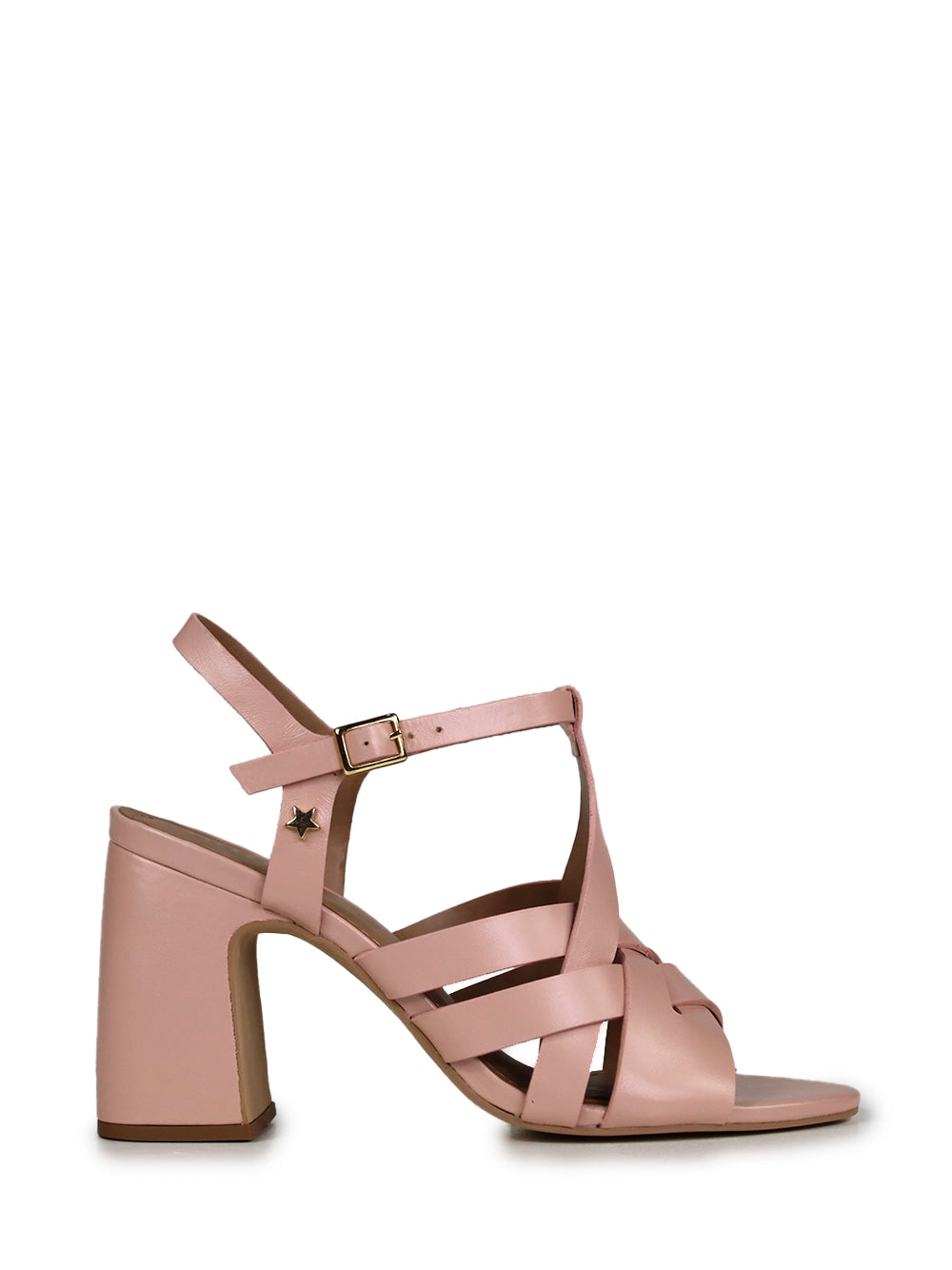 Sandália em Pele Rosa e Tiras