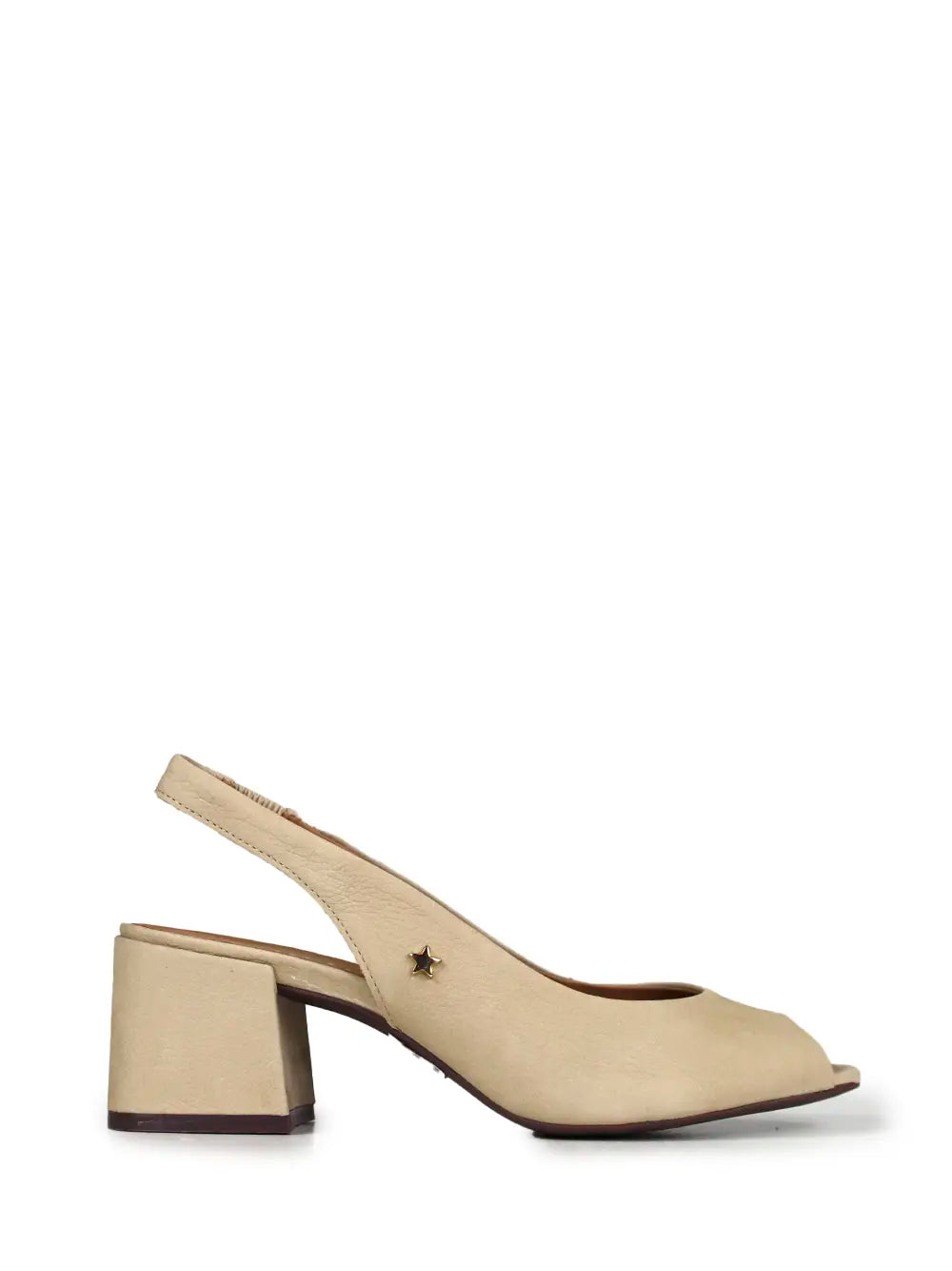 Beige Leather Peep-Toe Sandals
