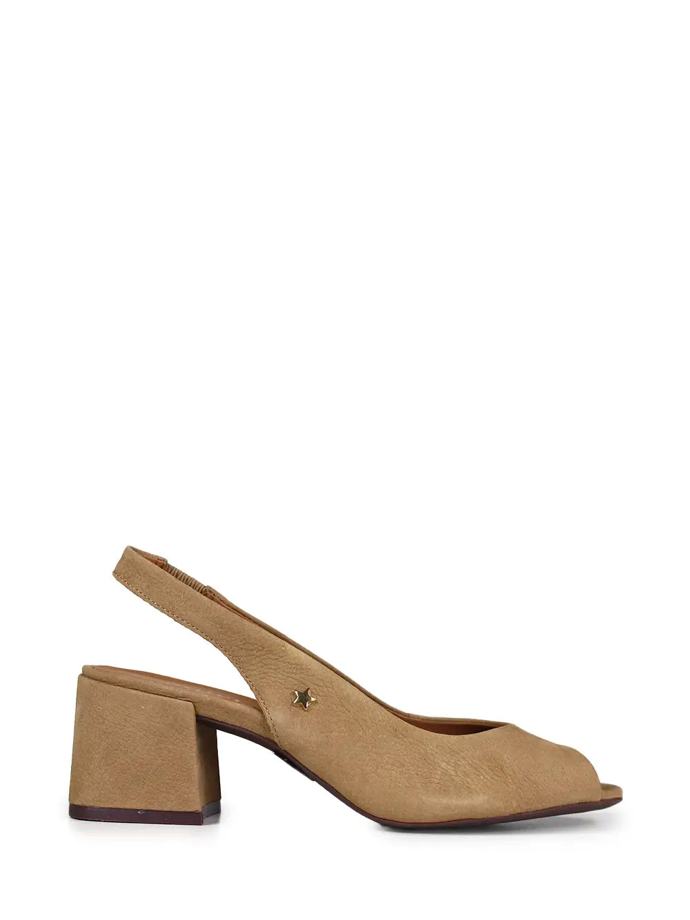 Camel Leather Peep-Toe Sandals