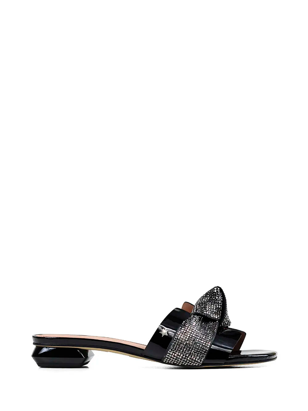 Sandalia Negra de Piel con Tira de Strass