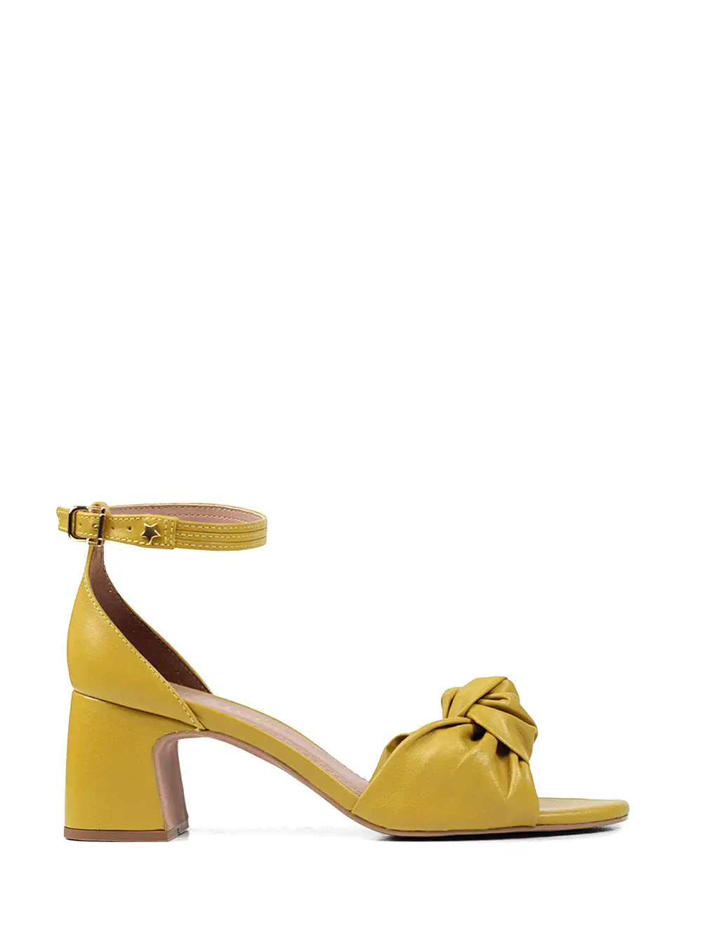 Yellow Leather Sandal with Mid-height Heel